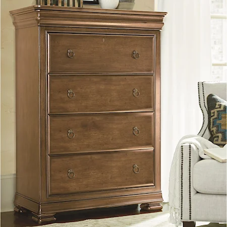 Traditional 4-Drawer Chest in Cognac Finish
